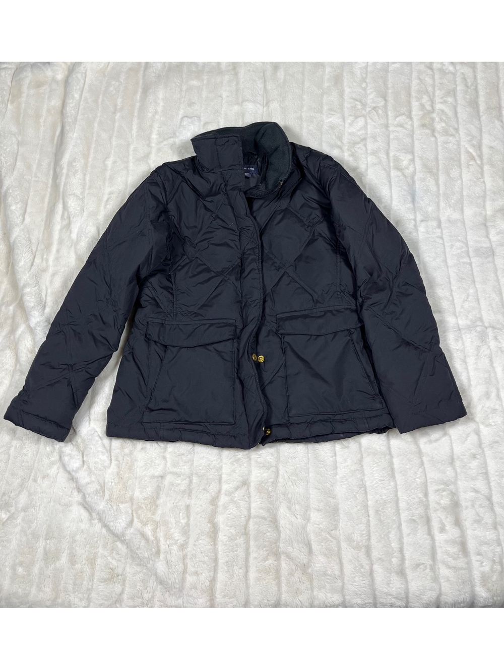 Lands' End Women's XS 2/4 Black Gold Button Zip Quilted Goose Down Winter Coat